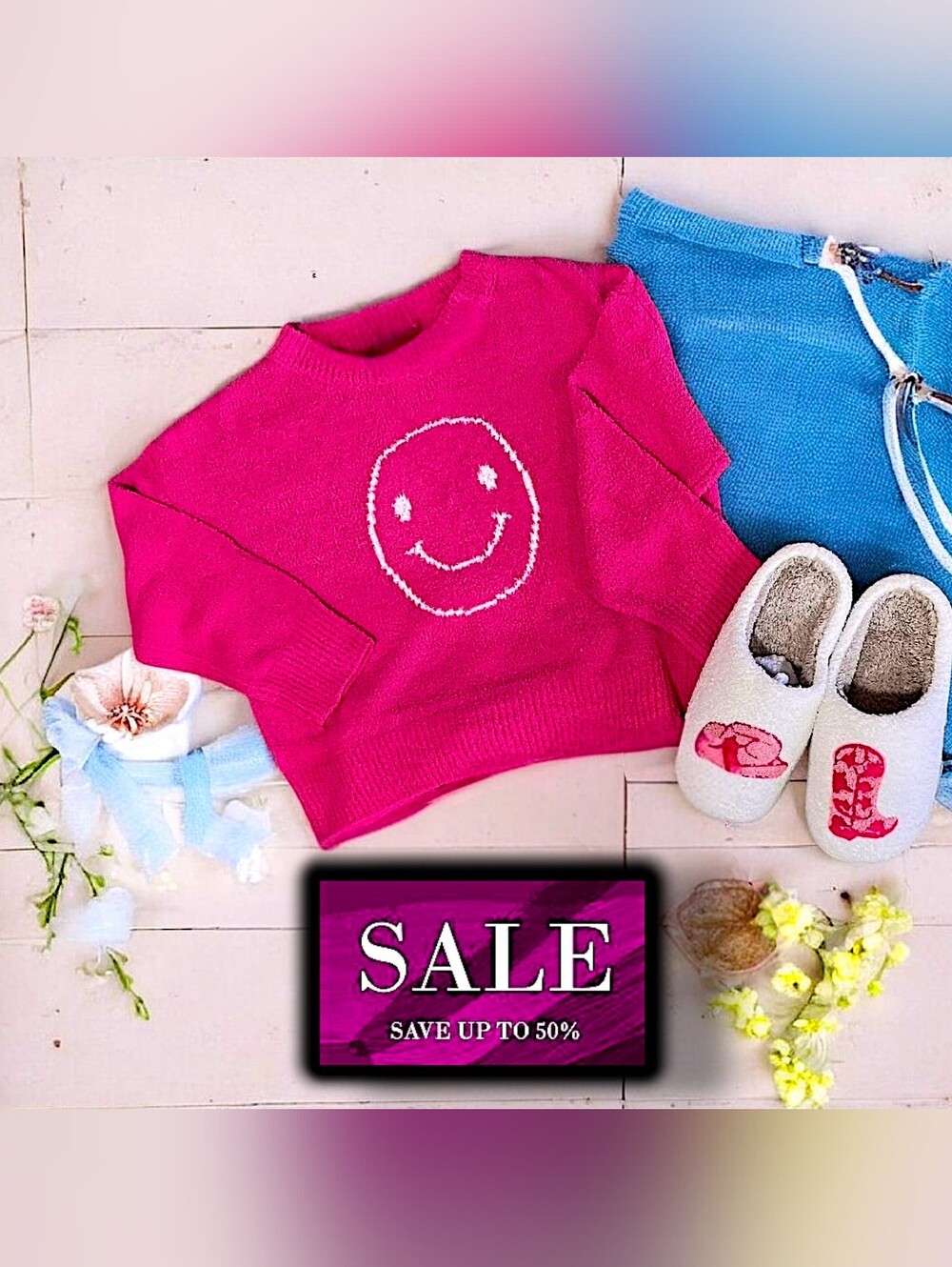 Blue B Smiley Print Cozy Soft Top Size Large